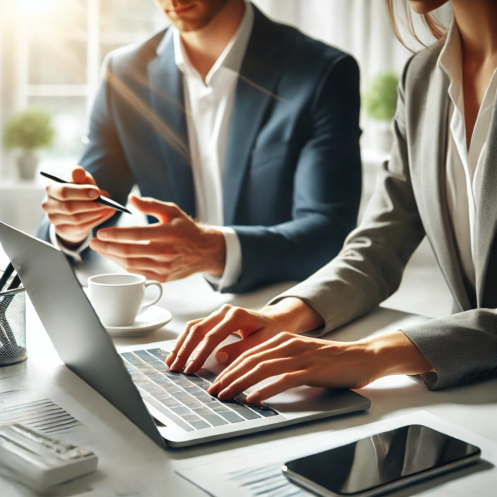 Profesionales colaborando frente a un PC