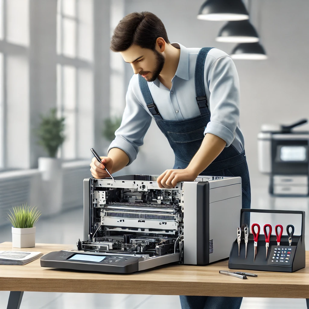 Técnico trabajando en impresora