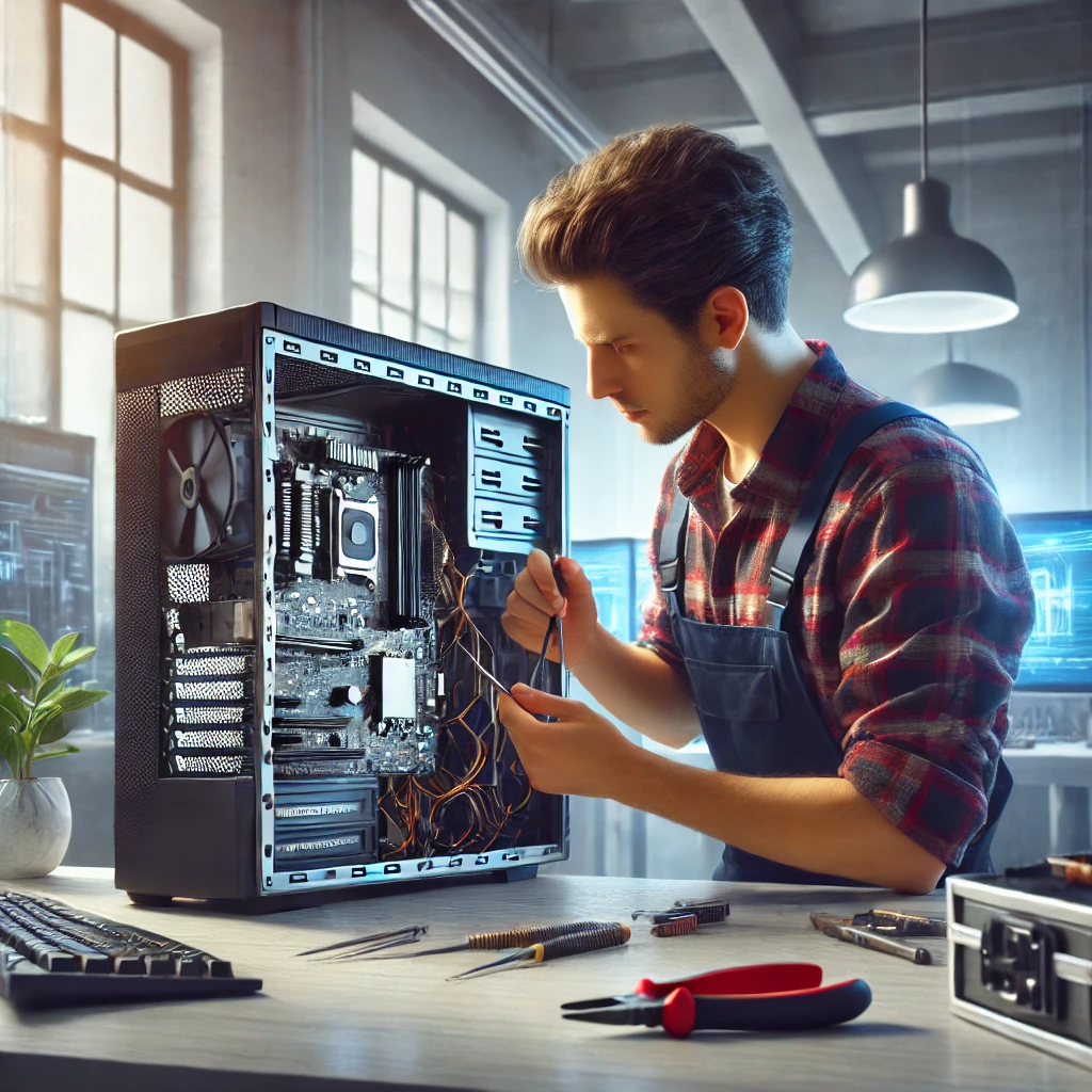 Técnico reparando un PC